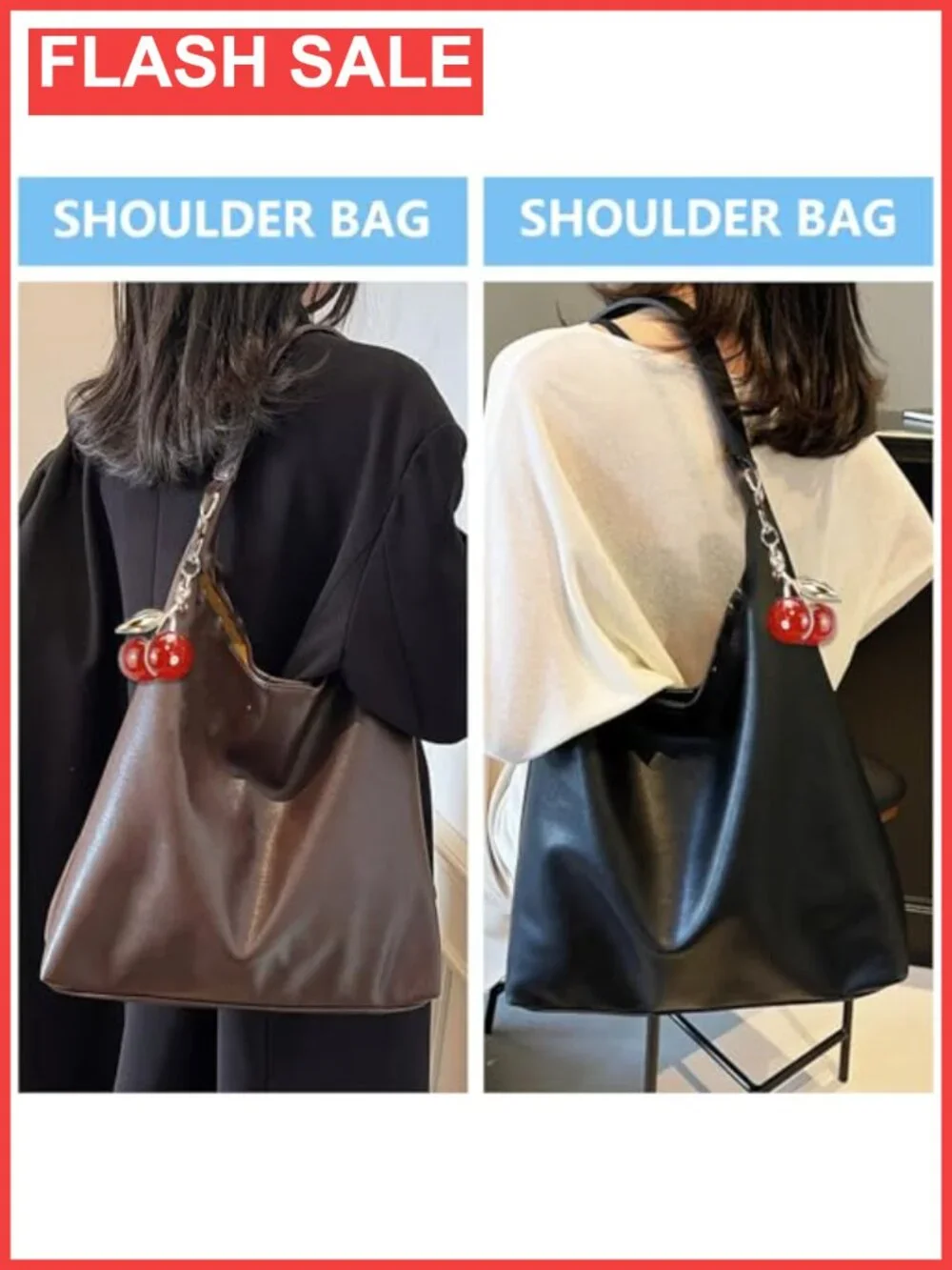 Vegan PU Leather Hobo Bag Slouchy Shoulder Purse Retro Tote Handbag
